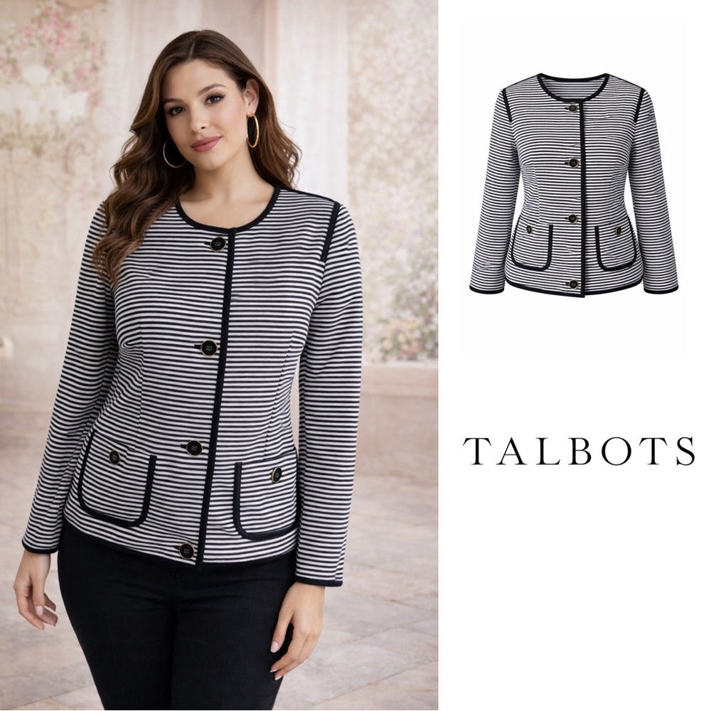 Talbots Black White Striped Blazer